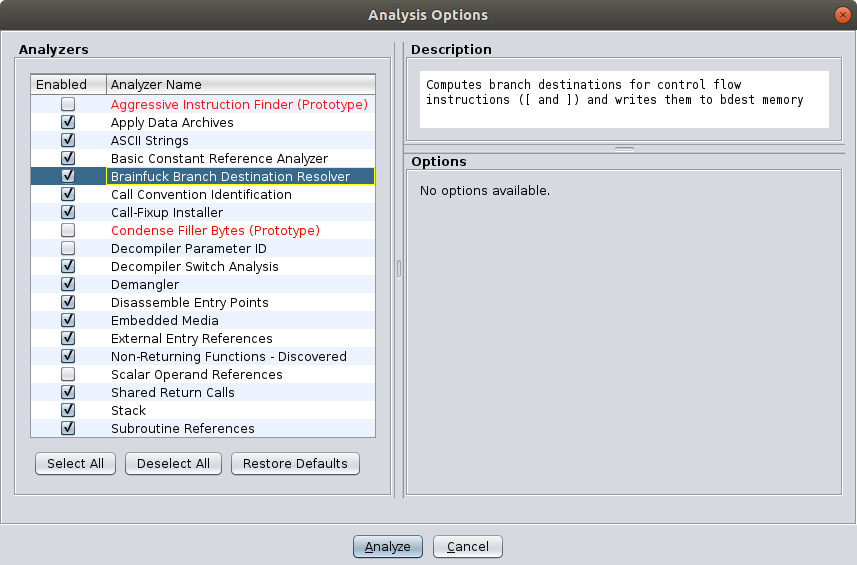 Analysis window