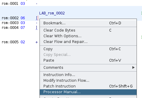 Instruction context menu